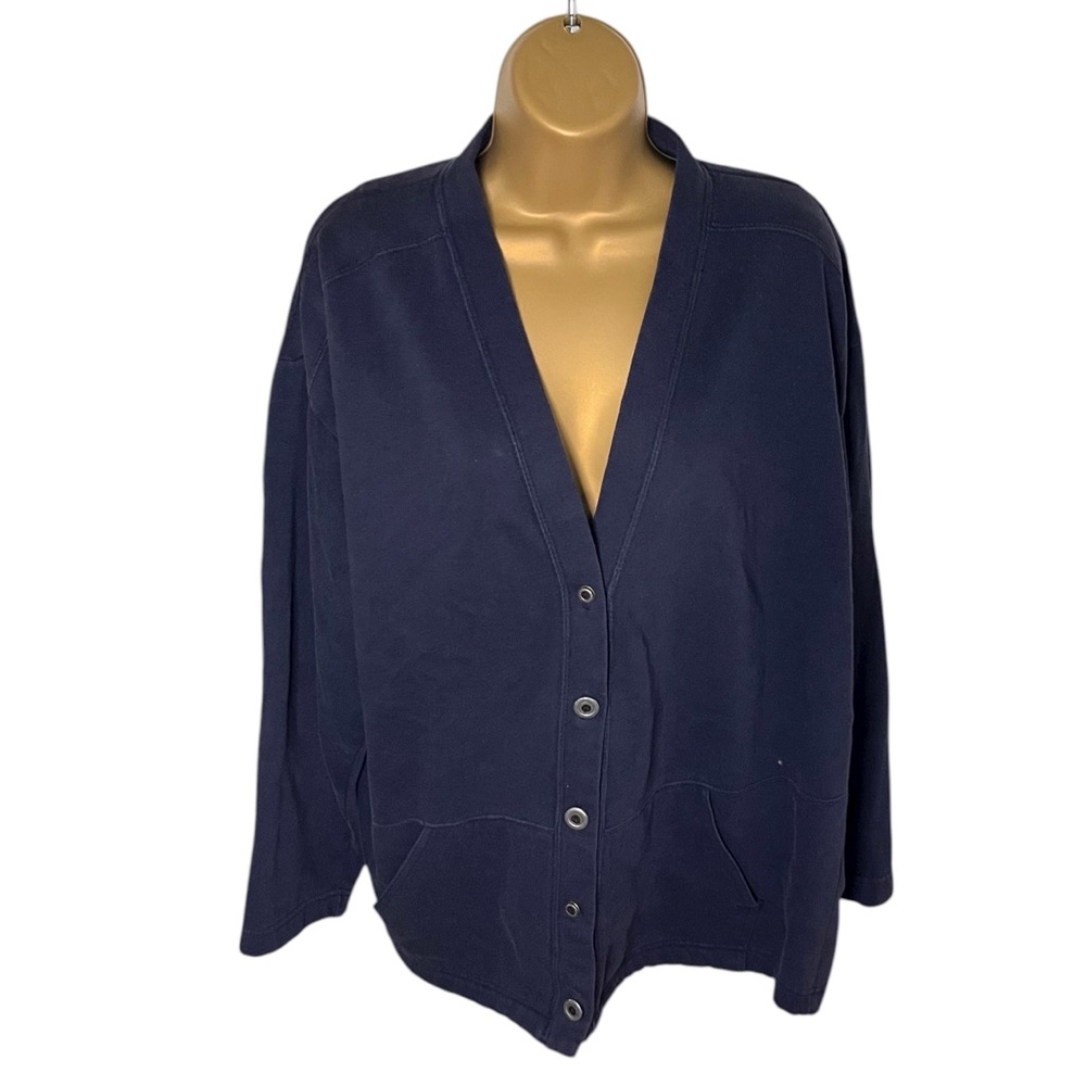 Vintage 90s Y2K China Wear Button Front Cardigan Heavyweight Boxy Fit Navy XL